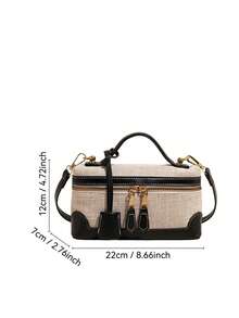 BEIKAMU 1pc Fashion Contrast Color Square Bag, Zipper Closure Versatile Women's Box Bag Handbag, Adjustable Shoulder Strap Crossbody Bag, Suitable For College, Commuting, Shopping, Street Shopping, Daily Use - Black - View 3