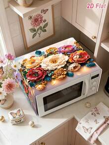 1件裝鮮豔多色花卉微波爐防塵罩 85*35cm 聚酯纖維材質 廚房烤箱裝飾保護罩 - 彩色花卉款 - 查看 9