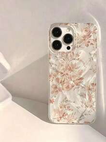 1件裝 藍色牡丹圖案亮面防水防摔防滑軟手機保護殼，適用於 Apple 17/16/16PRO/16PRO MAX/16PLUS - 彩色 - 查看 1