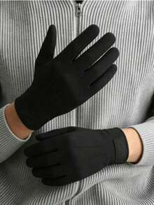1 Pair Men's Warm Gloves, Touchscreen Compatible, Suitable For Daily Winter Use - Black - View 1