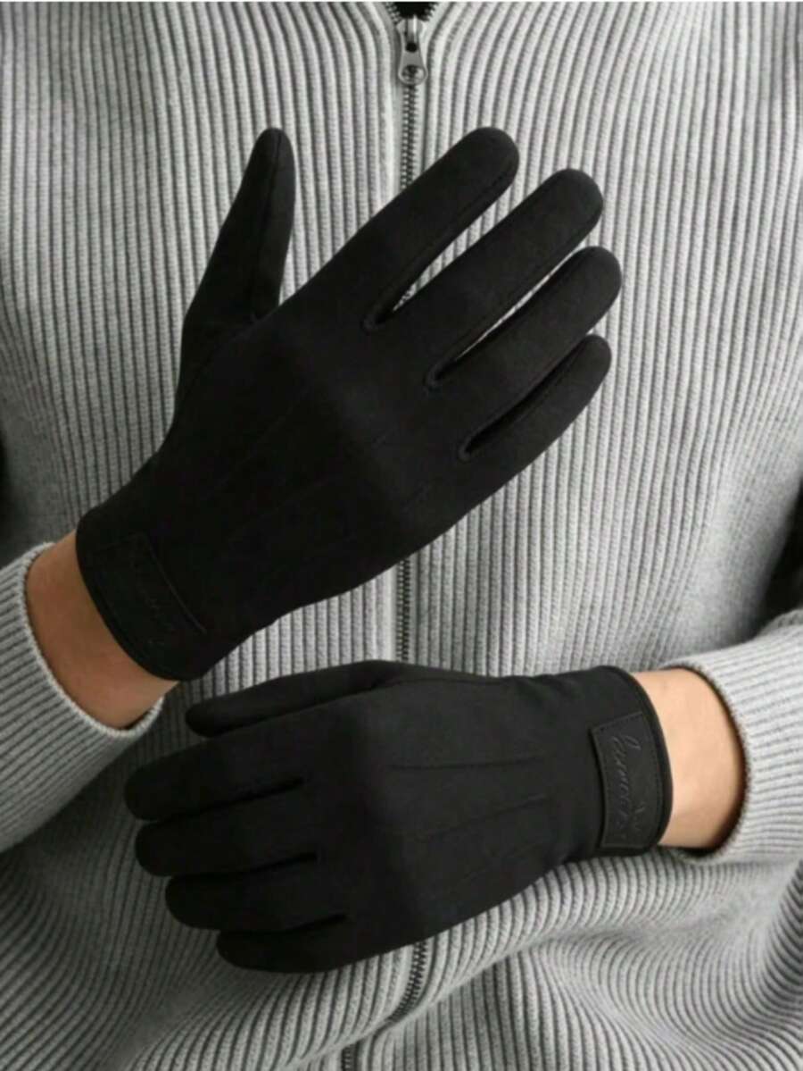 1 Pair Men's Warm Gloves, Touchscreen Compatible, Suitable For Daily Winter Use - Black - View 1