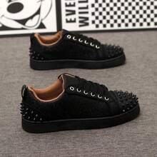Men's Casual Sneakers With Studs And Rhinestones Retro Rock Style Platform Shoes For Men And Women CL Studded Shoes - 全黑 - 查看 1