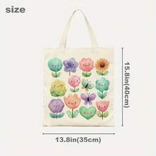 Paquete de 1 pieza, linda bolsa de tela con ilustraciones florales (13.8 pulgadas x 15.8 pulgadas), elegante bolsa de compras, adecuada para el transporte diario, viajes a la playa y un rega - A - Ver 3