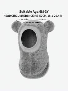 1pc Children's Bear Ear Plush Balaclava Hat, Thick Warm All-In-One Neck Warmer, Soft Fleece Kids Headwear For Winter Daily Outdoor Wear - 1PC - View 4