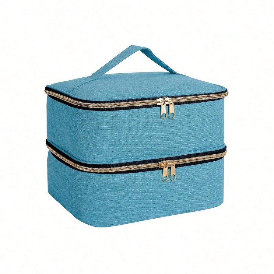 Organizador de Esmalte de Uñas de Mano de Doble Capa, Bolsa Organizadora de Cosméticos para Niñas y Mujeres, Arte de Uñas, Aceites Esenciales, Juego de Cosméticos, Uso Diario y de Viaje - lago verde - Ver 1