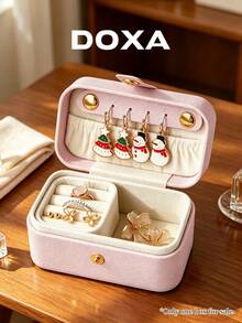 DOXA Mini PU Leather Jewelry Box, Portable Travel Jewelry Organizer, Suitable For Earrings, Rings, Bracelets - Pink - View 3