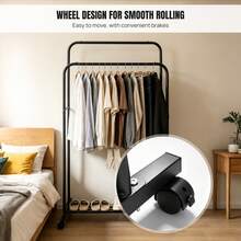 EFAN Mobile Clothes Rack Double Rod Design, Carbon Steel Freestanding Hanger With Wheels And Brakes For Home Bedroom Laundry Storage - Double Bar Clothes Rail With Wheels - View 7