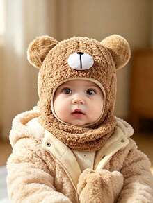 Baby Hat Scarf One-Piece Autumn/Winter Infant Hooded Hat Unisex Ear Protection Mask Pullover Hat - Multicolor - View 3