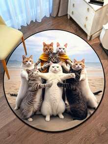 1pc Cat Photo Round Rug, Decorative Carpet, Bedroom Decor, Floor Mat, Carpet, Home Decor, Living Room Rug, Small Living Room Rug, Bedroom Rug, Living Room Home Decor, Outdoor Rug, Washable Carpet - Multicolor 5 - View 1