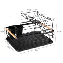 Escurridor de platos multifuncional para cocina, escurridor vertical con bandeja, escurridor de platos de doble capa con porta cubiertos, escurridor de platos desmontable con bandeja de goteo, - Doble capa multicolor - Ver 5
