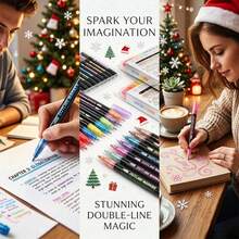 24 Colors Double Line Outline Metallic Glitter Markers Set, Built-In Outline Effect, Suitable For Journaling, Painting, Scrapbooking, Calligraphy, Card Making, Christmas Cards And Back To School Art Supplies - Double-line Colored Journaling Pen - View 8