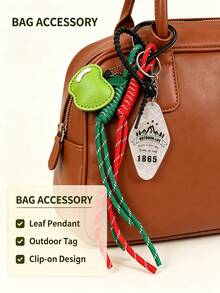 PU Apple Keychain, Bag Charm With Braided Rope Tassel, Mountain Print Acrylic Tag & Heart‑Shaped Carabiner, Cute Fruit Pendant For Backpack Purse - Multicolor - View 4