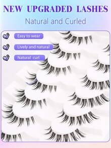 7 Pairs Manga Invisible Band Segmented Lashes 3D Clear Band Lashes Natural Look Wispy Mink Eyelashes Cosplay Manga Cat Eye Lashes - Black - View 3