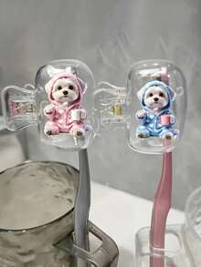 Heart-Shaped Bathrobe Maltese Puppy Brushing Teeth Pattern Toothbrush Head Cover, Storage Box, Toothbrush Protective Cap Holder, Essential Bathroom Accessories For Home And Business Travel, Daily Use And Outdoor Travel, Portable Toothbrush, Back To School Gift - Multicolor - View 9