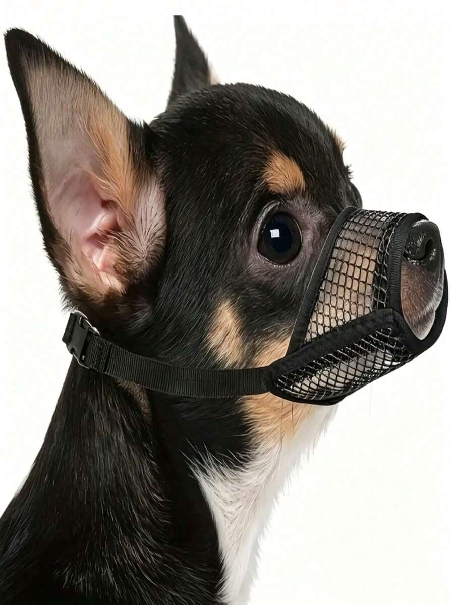 1pc Anti-Bite Mesh Muzzle For Short-Nosed Dogs, Suitable For Small To Medium Dogs, With Breathable Opening, Applicable To Brachycephalic Breeds Like Corgi And Pomeranian - Black - View 1