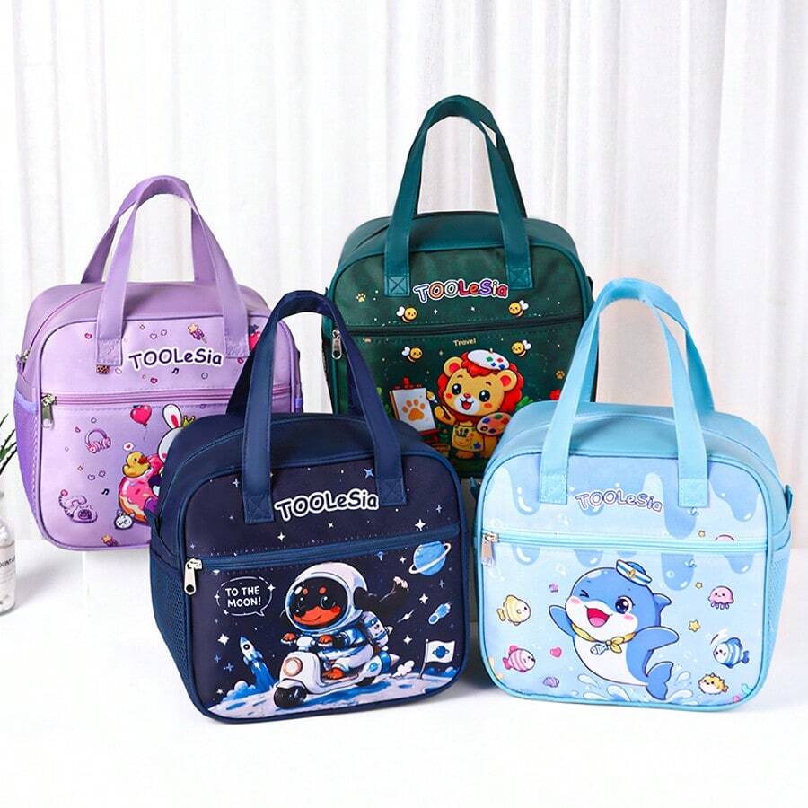 Lunch Box Bag, Insulated Lunch Bag, Thickened Portable Large Capacity Cute Lunch Box Bag, Storage Bag - Handbag, Cartoon Theme Design, Suitable For Students, Office Workers, Outdoor Picnic, Multi-Purpose, Can Be Used As Birthday Gift, Holiday Gift.