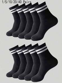 Chaussettes noires toutes saisons pour hommes, accessoires pour hommes, chaussettes mi-mollet, vêtements promotionnels noirs Y2K, mignon, sport, amusant, cadeau unisexe 1/5/10/20/40 paires - Noir - Voir 2