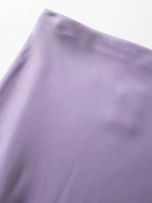 女款純色蕾絲拼接休閒百搭約會旅行裙 - 紫丁香色 - 查看 3