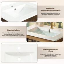 61cm Freestanding Bathroom Cabinet With Breathable Rattan Doors, Fixed Shelves & Large Storage Space Under Ceramic Washbasin, Faucet Not Included - 核桃 - 查看 7