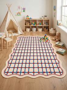 1PC American Retro Wavy Border Colorful Polka Dot Geometric Stripe - Soft Faux Cashmere Area Rug, Bathroom, Kitchen, Entryway, Hallway, Bedside, Living Room, Bedroom, All Season Machine Washable Asymmetrical Large Size Mat, Aesthetic Home Decor - Multicolor - View 3