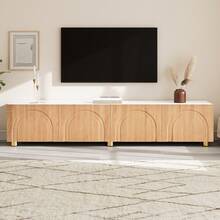 TV Stand Lowboard Bogenrelief 4 Doors Black Metal - 自然白 - 查看 7