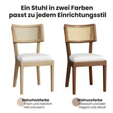 4 Solid Wood Dining Chairs With Rattan Backrests, Comfortable And Breathable, Suitable For Dining Room, Living Room, Cafe, Modern Style, Linen, Walnut, 50 X 58 X 88 Cm - Brown - View 3