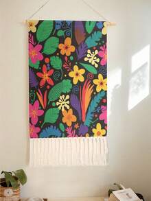 1PC Tapestry, Wall Hanging, Long Linen Vintage Tapestry With Tassels, Vertical Wall Decoration, Flower Print Design, Versatile For Living Room, Bedroom & Office - Multicolor - View 1