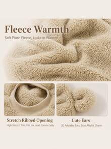 1pc Children's Bear Ear Plush Balaclava Hat, Thick Warm All-In-One Neck Warmer, Soft Fleece Kids Headwear For Winter Daily Outdoor Wear - 1PC - View 3