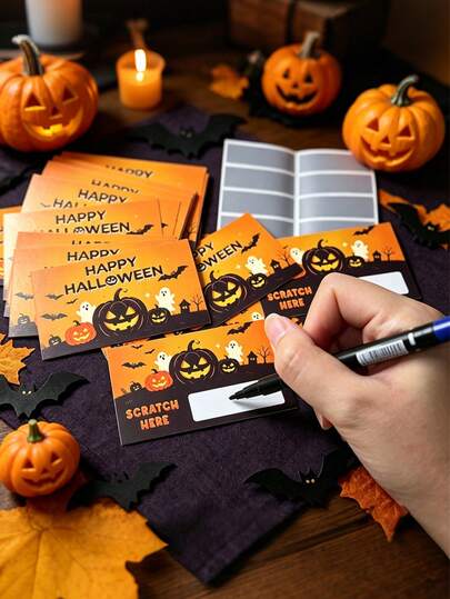 30pcs-Halloween Party Scratch Cards,Gift Raffle Cards,DIY Halloween Gift Cards,Happy Halloween Designs,Pumpkin,Bat,And Spider Designs, Family Party Raffle Tickets, Suitable For Halloween Decorations, Party Gifts, Party Decorations, Party Game Props