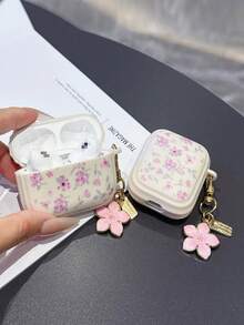 1個可愛粉色花朵耳機保護殼，適用於AirPods Pro 3，防摔保護殼，Pro 2，可愛3米米白2女款，附粉色花朵鑰匙圈4 - 淺粉色 - 查看 4