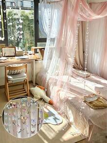 Ultra-Thin Chiffon Fabric 75*600cm, Includes 6m Bead Chain, Bed Curtain, Wedding Arch Curtain, DIY 3D Butterfly Wind Chime Pearl Door Curtain Decoration, Wedding Birthday Party Home Partition Decoration Background Photo Prop - Multicolor 2 - View 6