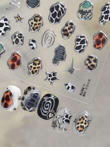 Beautizon Nailartlab 金屬飾邊豹紋美甲貼紙，不對稱蛇紋牛紋愛心星星裝飾貼紙，美式西部牛仔復古風美甲貼花，適合女性與女孩 DIY 美甲裝飾 - 彩色 - 查看 2