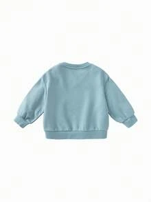 mini bala Boys & Girls Cute Print Sweatshirt, Soft Stretchy Drop‑Shoulder Top, 2026 Fall - Gray Blue - View 5