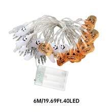 1pc 10/20/40 LED Halloween Pumpkin Ghost Skeleton Hand String Lights, Warm Light Battery Powered Spooky Fairy Lights For Table Window Mantel Bedroom Halloween Party Haunted House Decoration - Warm White - View 11