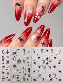 4 Sheets Luminous Glow‑In‑The‑Dark Halloween Nail Stickers For Women, Spider Web Bat Snake Gothic Design, Salon Effect DIY Manicure Decor - Multicolor - View 2