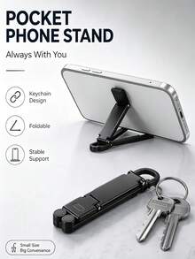 Portable Foldable Phone Stand, Mini Keychain Phone Holder With Spring Clip, Compact Travel Support Stand, Compatible With All Smartphones Under 20.32cm, Ideal Office Accessory, Travel Accessory, Perfect Birthday Gift For Friends And Family, College Essential - Multicolor - View 3