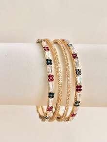 Bollywood Pretty Fashion Colourful Crystal Dots Bangle Bracelet,Gorgeous Attractive Designer Jewelry For Women Daily Or Party Wear,Mom Gift Jewelry - Four-piece Set - View 1