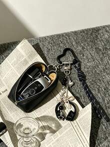Y2K Style Mini Car Key Pouch, Cute Heart-Shaped Hook Key Wallet With Earphone Pendant And Lanyard, Durable PU Leather Zipper Key Bag; Mini Coin Purse For Car Keys, Earbuds, Lipstick. Suitable For School/Work/Office/Daily Use, Unique Birthday Gift, Teacher Gift, Party Gift, Holiday Gift; College Students Back To School Essential - One Size - View 5