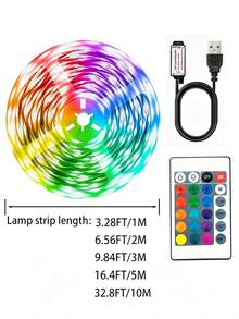 Remote Control USB RGB Color Changing LED Strip Lights, 1–10m Self-Adhesive Light Bar For TV Backlight, Gaming Room, Bedroom Decor, Party Atmosphere Lighting - RGB LED Strip Light - View 7