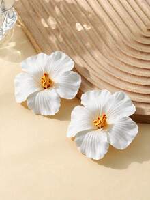 4/2pcs White Hibiscus Flower Hair Clips, Summer Beach Vacation Photo Hair Accessories, Side Hair Clips, Suitable For Daily Hair Styling And School Essentials - White - View 3