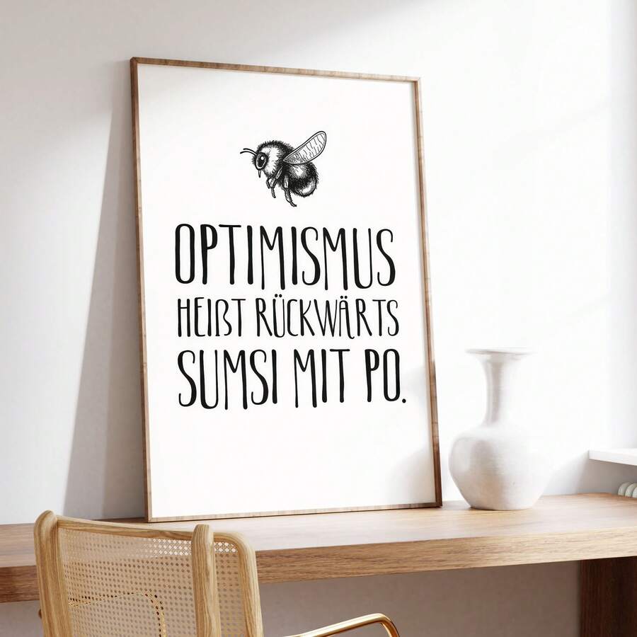1pc Frameless Vintage Bee German Quote Wall Art Dorm Gift - Multi-color - View 1