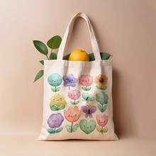 Paquete de 1 pieza, linda bolsa de tela con ilustraciones florales (13.8 pulgadas x 15.8 pulgadas), elegante bolsa de compras, adecuada para el transporte diario, viajes a la playa y un rega - A - Ver 4