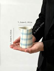 1pc Striped Plaid Milk Jug, Minimalist Ins Style Artistic Hand-Painted Line Striped Plaid Ceramic Milk Pitcher, Kitchen Storage Coffee Milk Pot, Miscellaneous Storage Jar - Multicolor - View 10