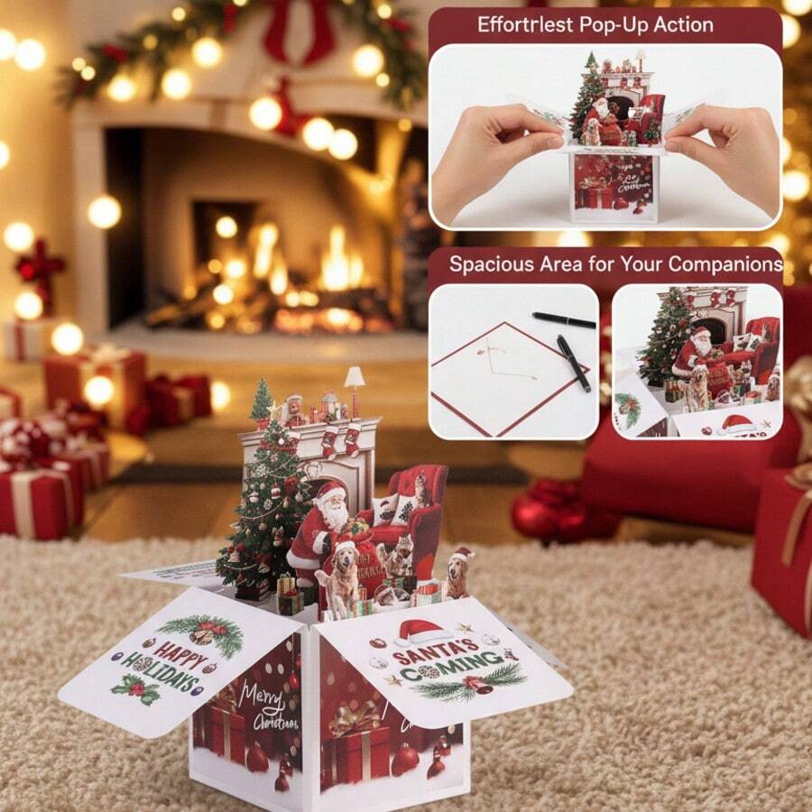 3D Pop Up Christmas Card Santa Claus Greeting Card Unique Creative Holiday Card Gift For Family Friends Teachers Stationery - Single Piece - View 1
