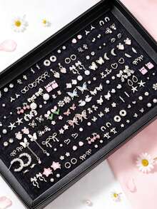 12/20 Pairs Exquisite Silver Stud Earrings Set, Bow & Heart Mixed Design, Y2K Aesthetic Pierced Earrings, Jewelry Gift For Women, Teen Girls - Sweet Butterfly Flower Stud Earrings - View 3