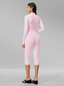 Bộ đồ yoga đa năng nữ MFVIM, áo khoác ôm sát mềm mại thân thiện với làn da + quần legging capri nâng mông thu gọn dáng kiểu quần cưỡi ngựa - Hồng - Xem 9