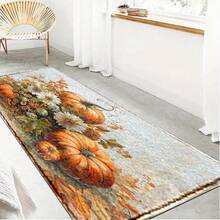 1pc Autumn Series Floral & Pumpkin Pattern Printed Faux Cashmere Surface TPR Bottom Doormat, Bathroom Mat, Kitchen Mat, Laundry Room Mat, Holiday Atmosphere Decor, Home Decor, Party Decor, Wedding Decor, Dining & Kitchen Decor - Multicolor - View 8