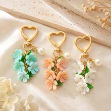 1件/3件裝 女款浪漫花卉鑰匙圈，多色櫻花仿珍珠吊飾，情人節生日禮物，精緻包包掛飾 - 彩色 - 查看 1