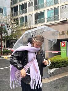 1件女款秋冬新款純色毛茸茸流蘇圍巾，舒適大尺寸披肩，柔軟保暖超大圍巾，適合戶外旅行，簡約百搭日常穿搭，適用於聖誕節及其他節日 - 淺紫色 - 查看 3