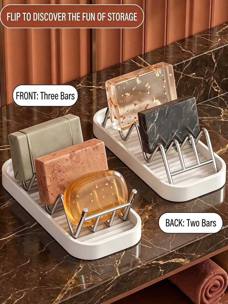 Wavy Soap Dish Drain Rack, Bathroom Soap Holder Drain Rack, Stainless Steel Kitchen Drain Rack, Countertop Sponge Cleaning Cloth Drain Rack (Beside Sink), Quick Drainage, Keeps Countertop Dry, Securely Holds Sponges And Steel Wool - Multicolor - View 1